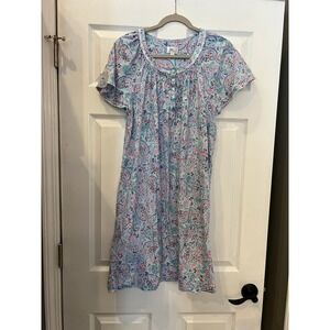 Aria Collection Nightgown 100% Cotton Jersey Paisley Blue Pink Romantic L 12-14